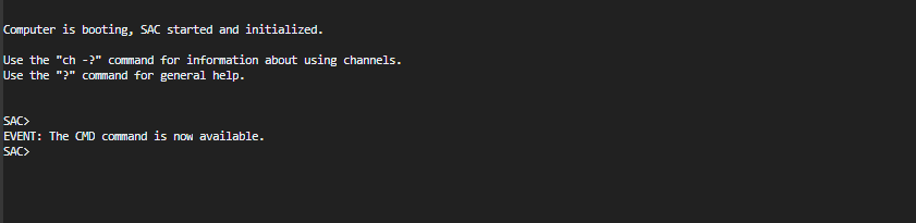 Serial console example displaying "SAC>"