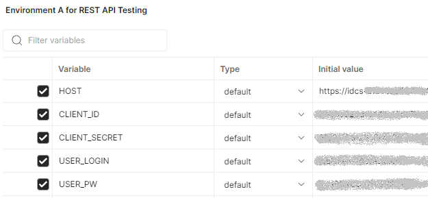 Modified Postman environment variables