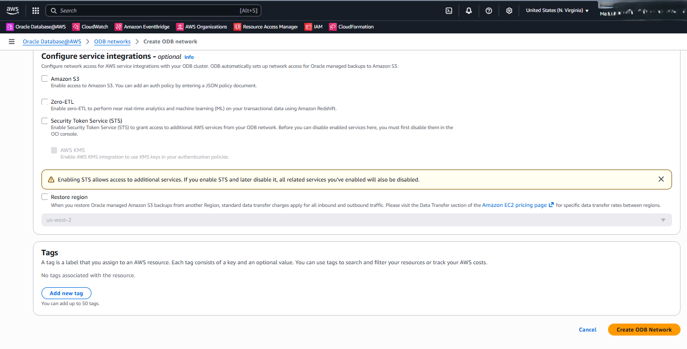 This screenshot shows the second part of creating an ODB network.