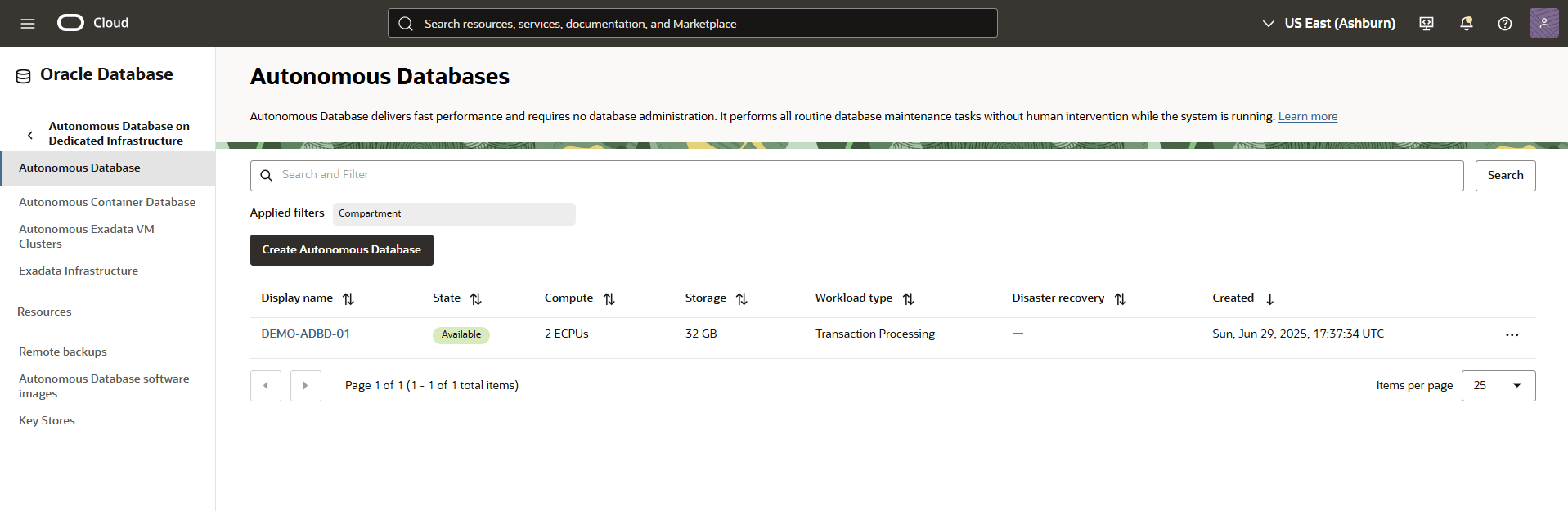 A screenshot of the start of the deletion process for an Autonomous Database (ADB).