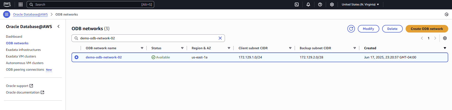 A screenshot of the start of the deletion process for an ODB network.