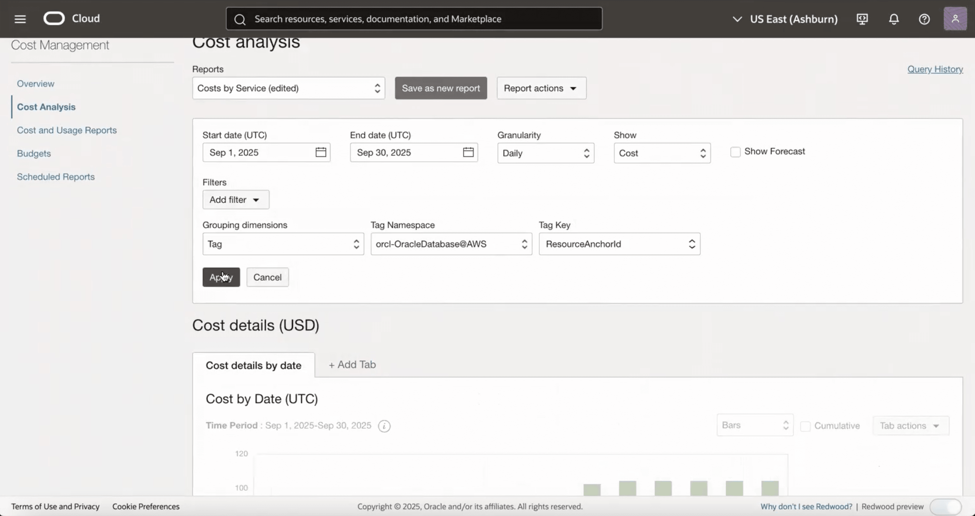 This screenshot shows how to monitor resource metering in the OCI console.