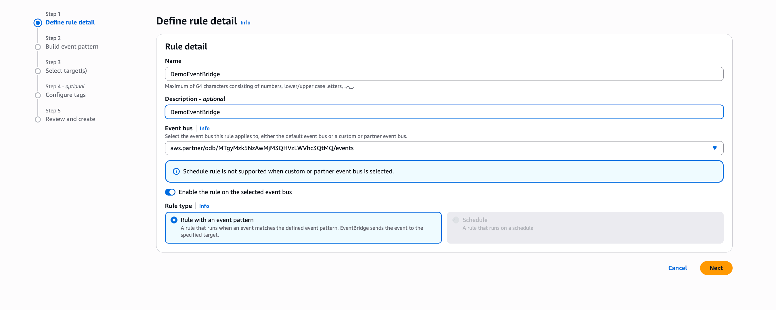 This screenshot shows the first part of creating rule.