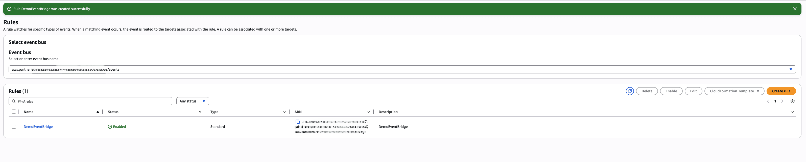 This screenshot shows that the rule is created.