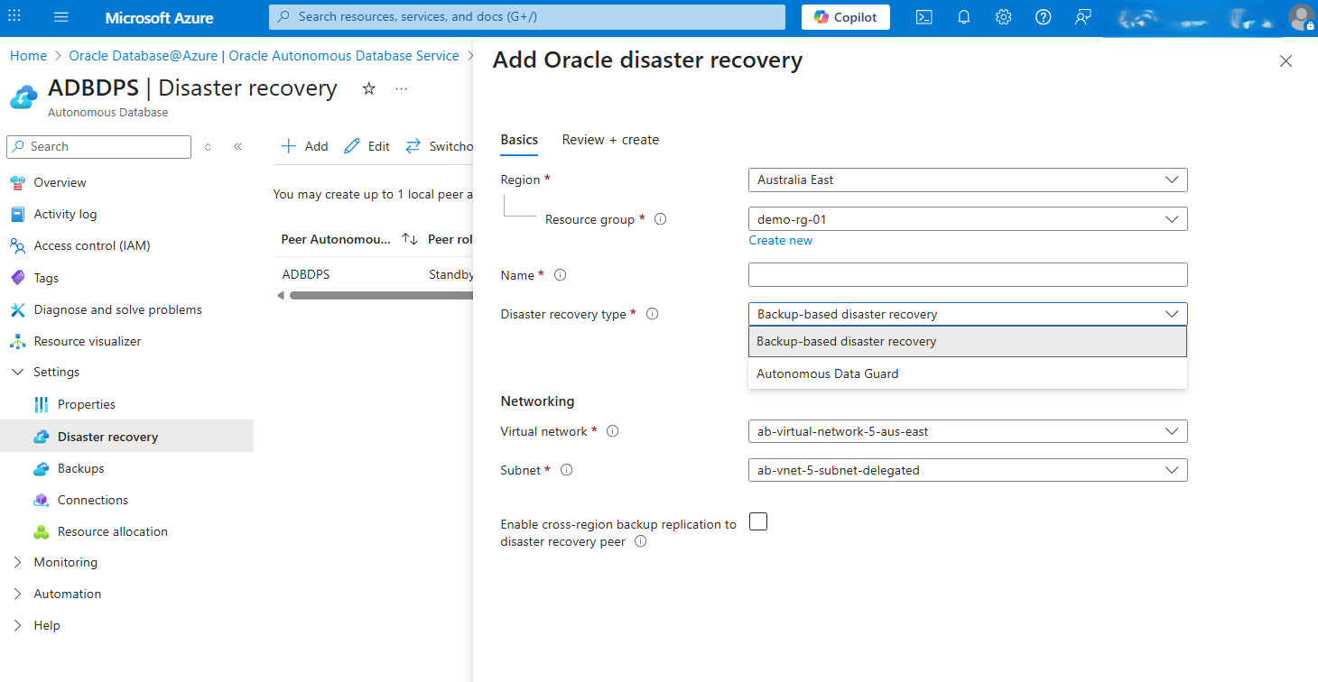 This screenshot shows how to perform disaster recovery.