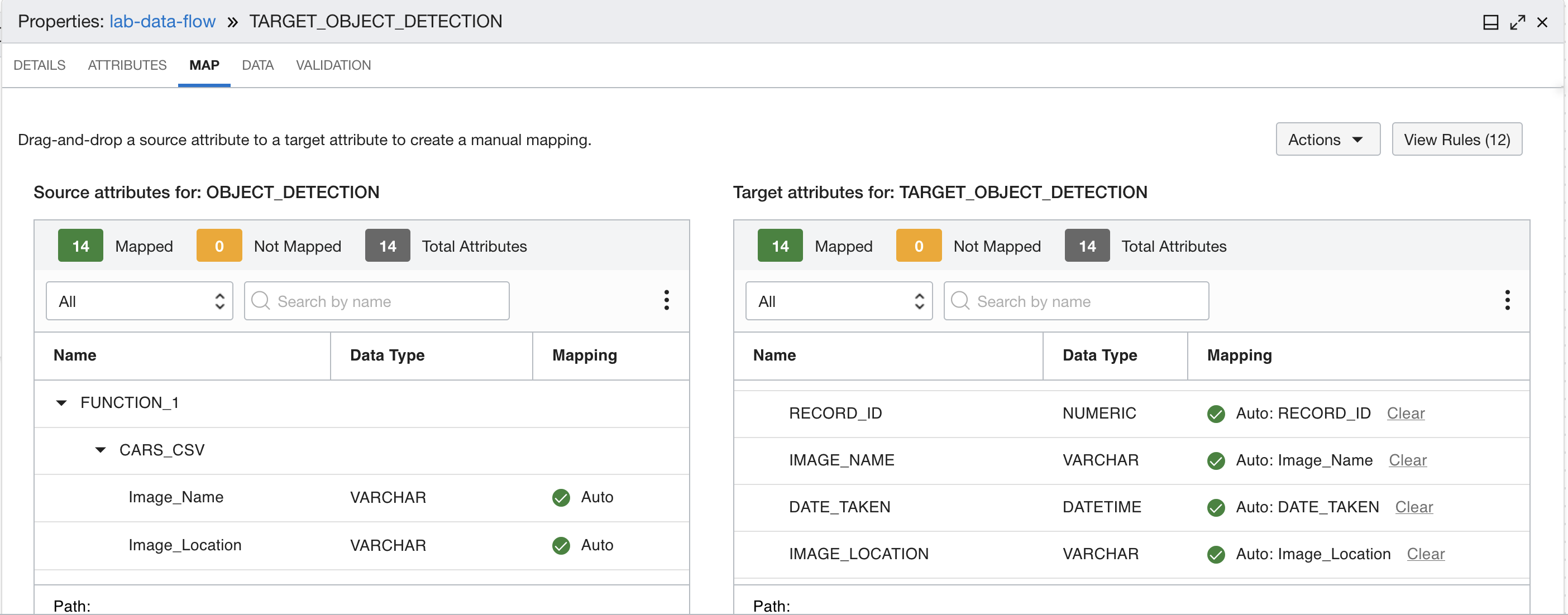 The first four mappings shown in the application