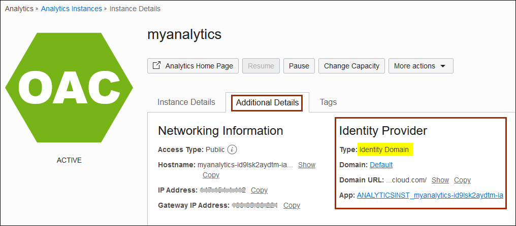 Identity domain information