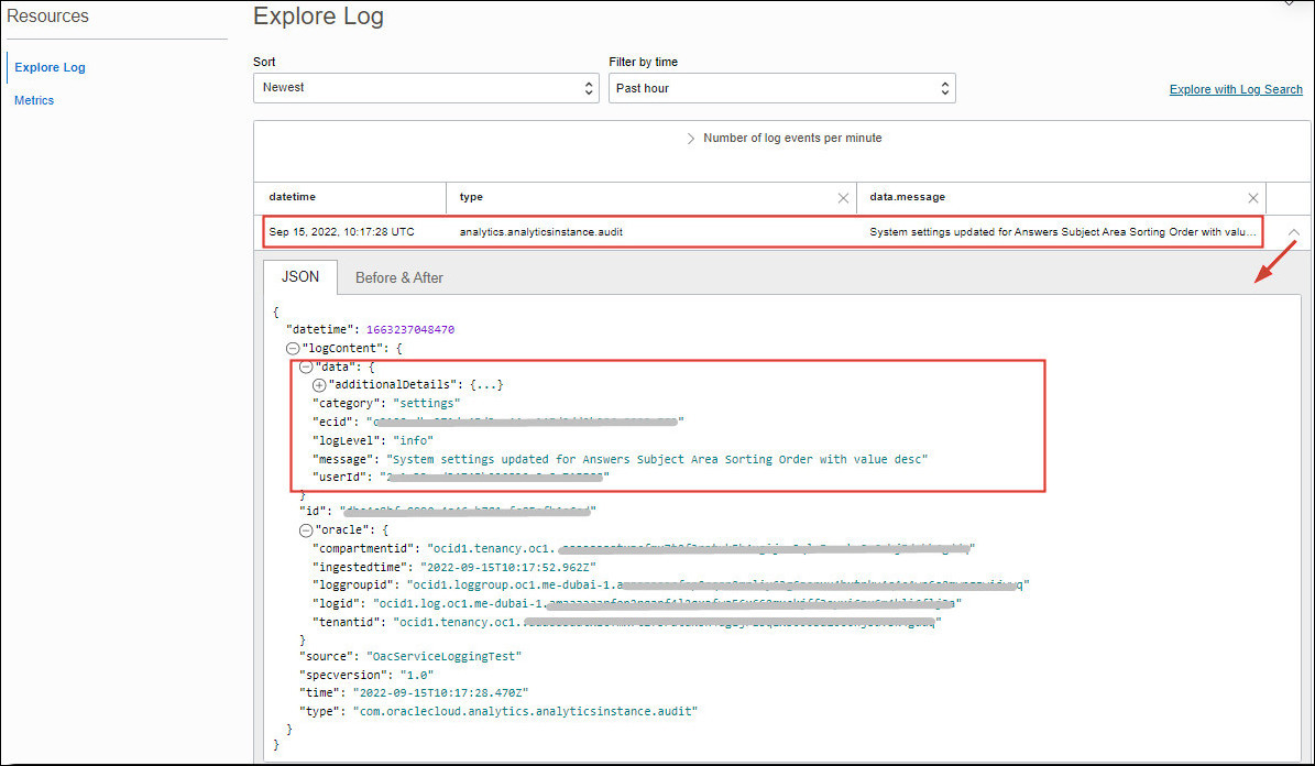 Log detail in the data section