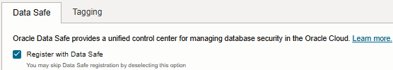 Data Safe tab on the Create Instance page
