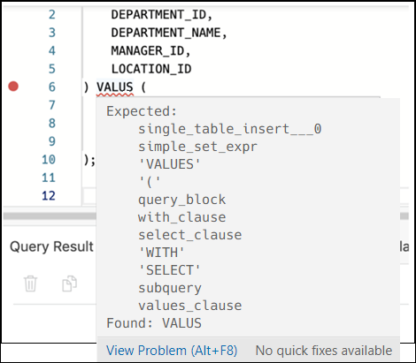 This image shows how an error in the code is identified along with a list of suggestions on how to resolve the error.