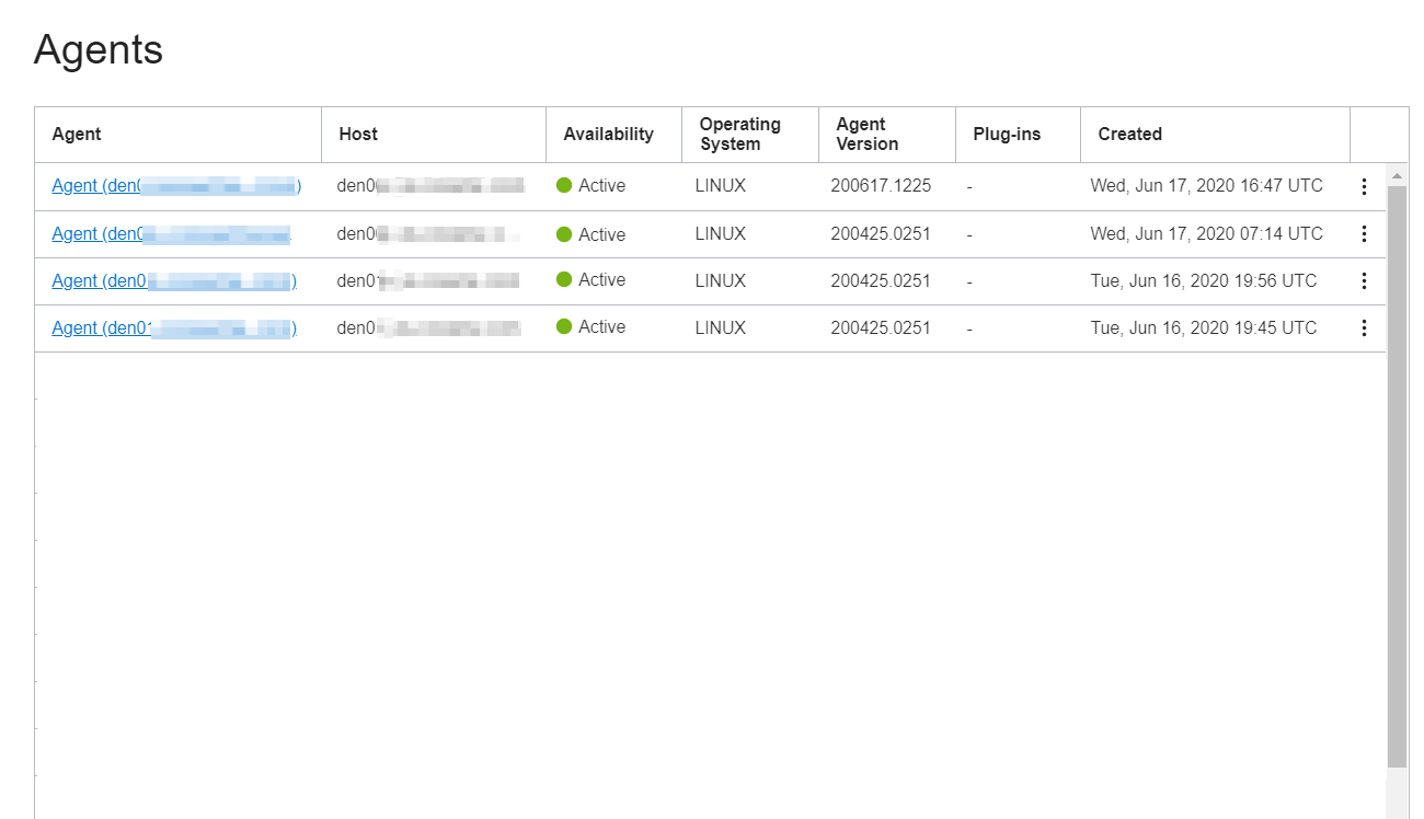 Agents list page that shows all the management agents installed.