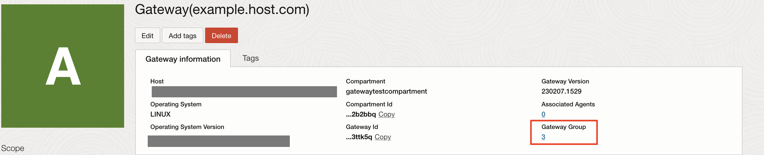 Management Gateway details page