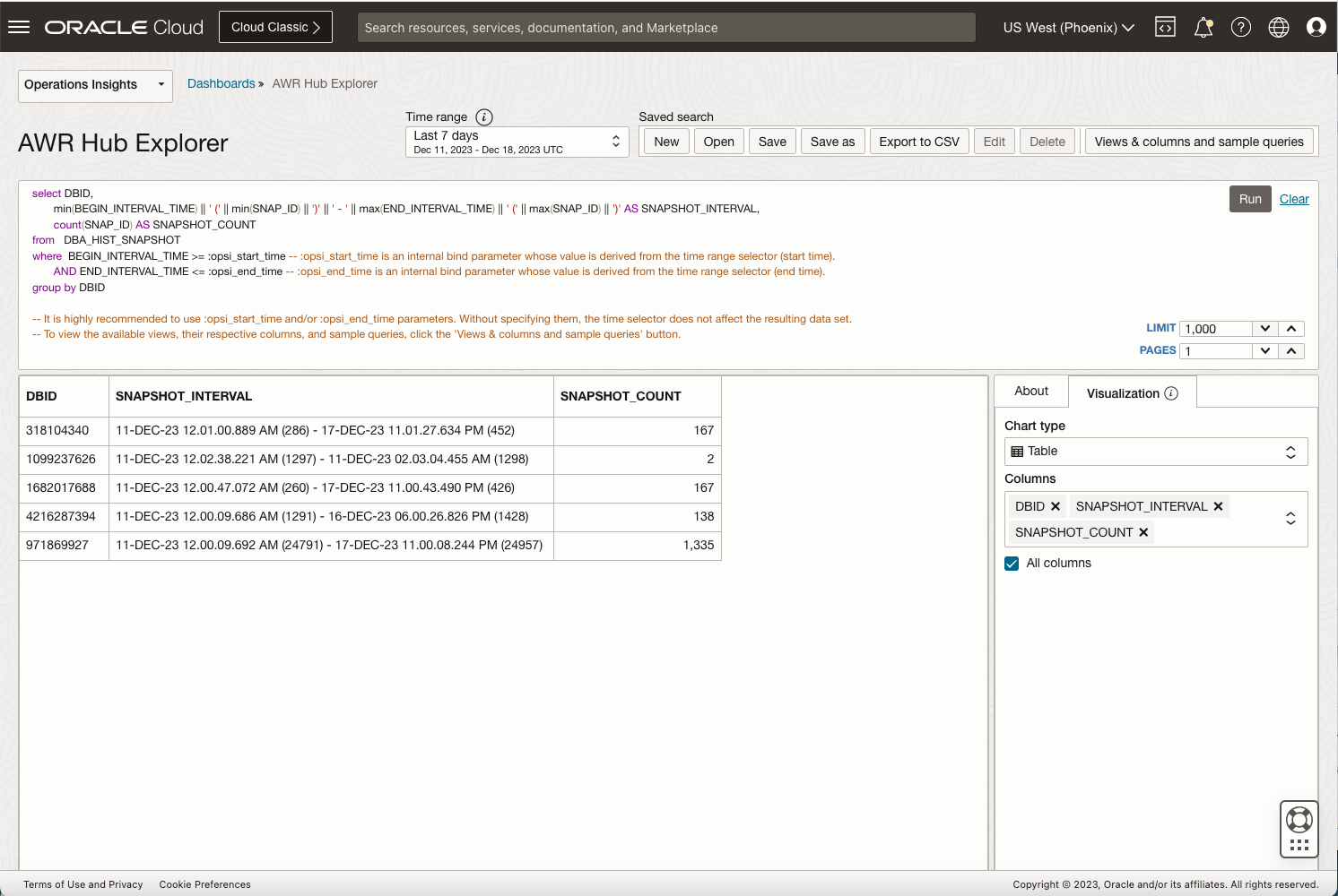 AWR Hub Data Objects main screen