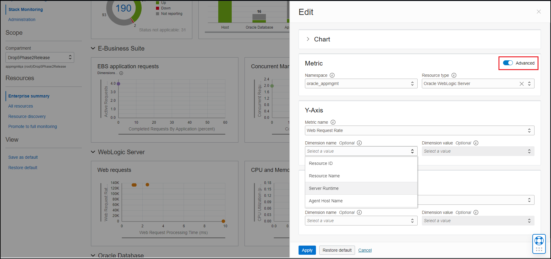 Image shows the edit metric panel with the Advanced option set.