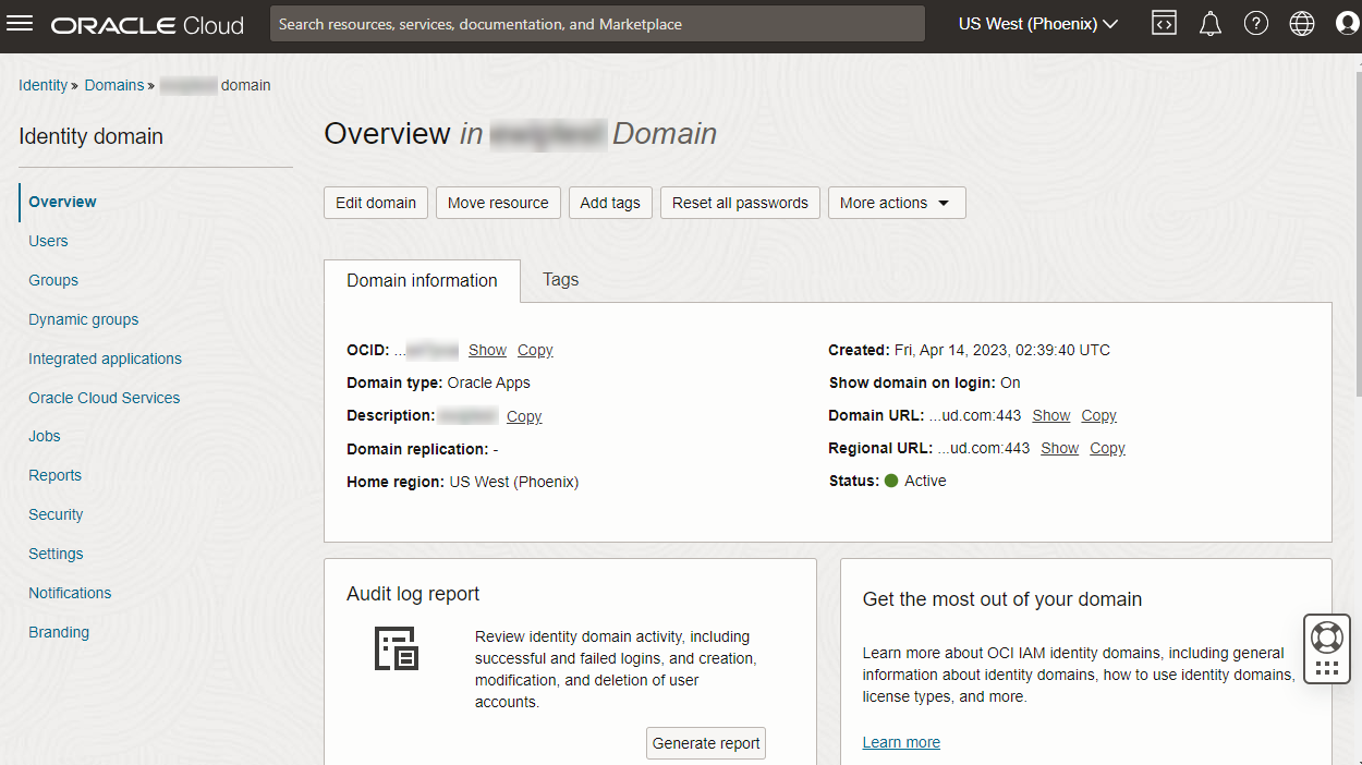 Description of oci-domain-overview-screen.png follows