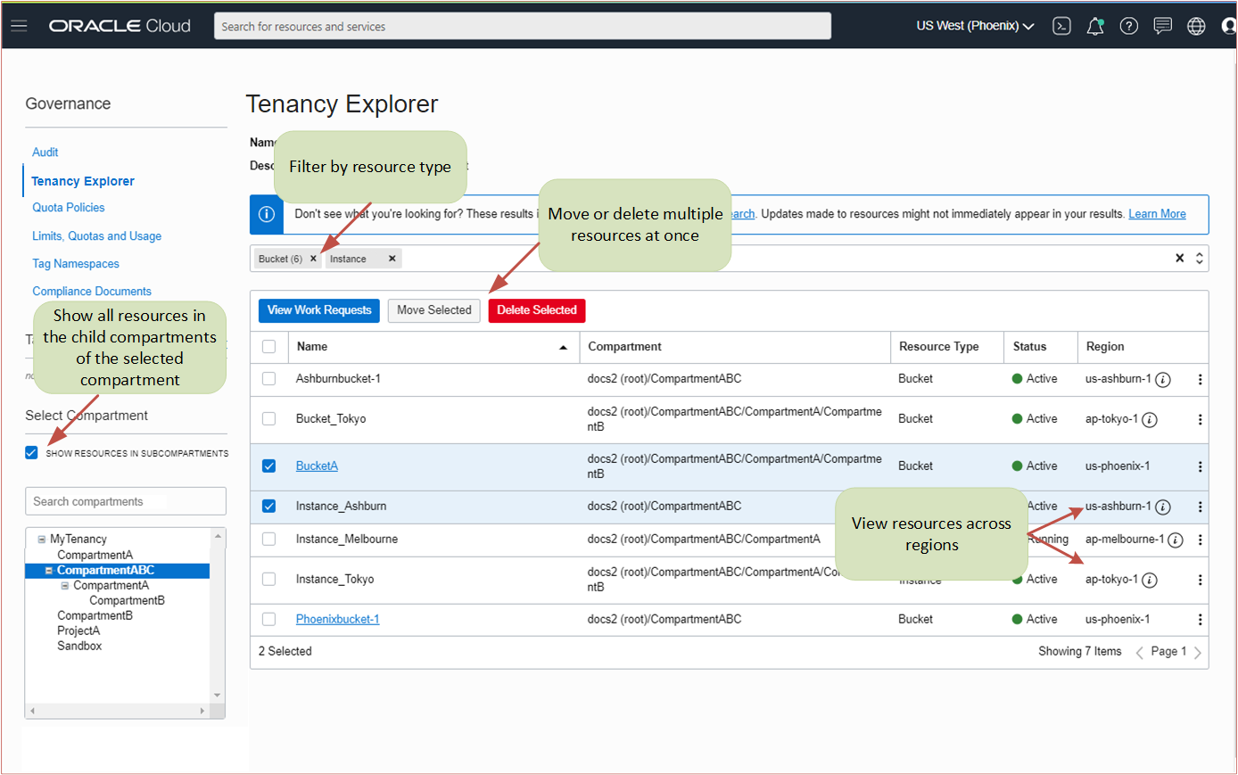Click to expand Features of the tenancy explorer
