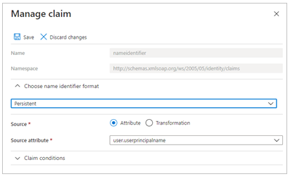 Click to expand Azure AD Manage User Claims panel