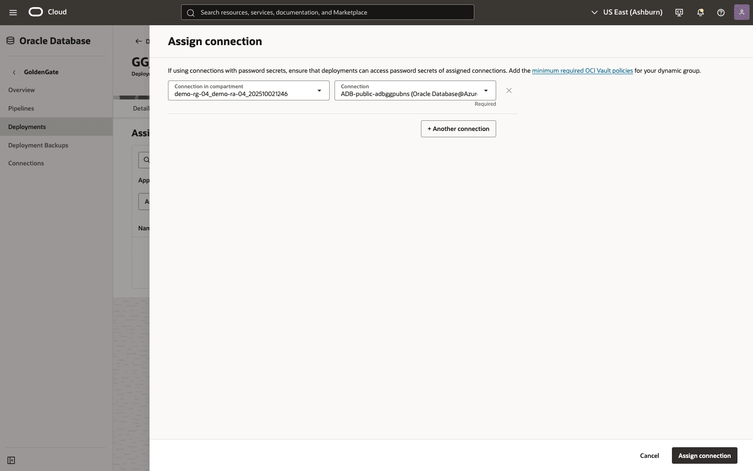 This screenshot shows how to assign connection. This screenshot shows how to assign connection.