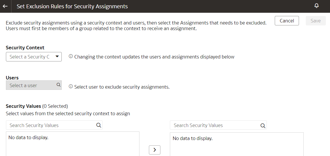 Set Exclusion Rules for Security Assignments page Set Exclusion Rules for Security Assignments page