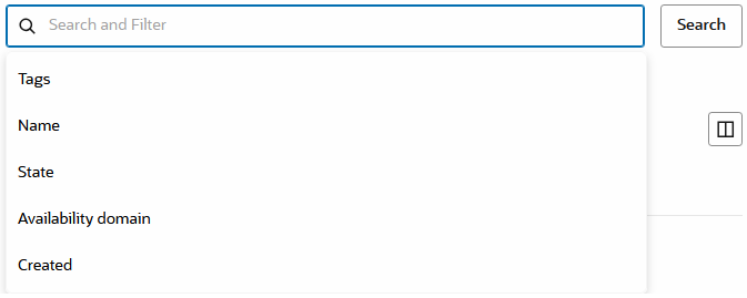 使用可能なフィルタを示す検索ボックスのスクリーンショット。