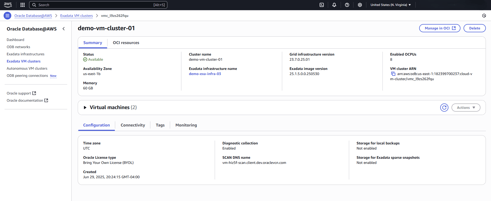 このスクリーンショットは、「OCIで管理」ボタンにアクセスするステップを示しています。