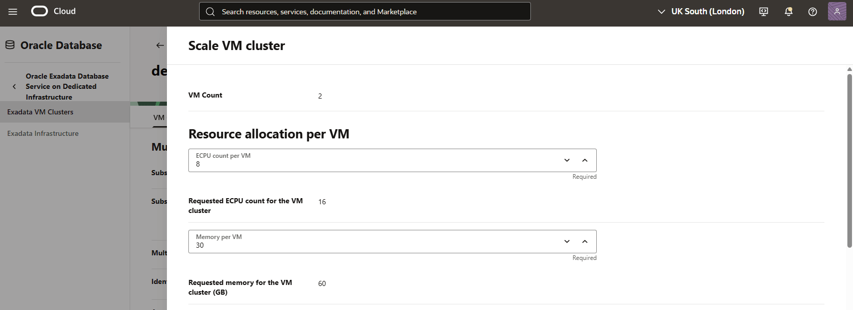 このスクリーンショットは、Exadata VMクラスタをスケーリングする3番目のステップを示しています。
