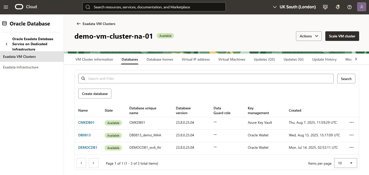 このスクリーンショットは、Exadata Databaseを変更する方法を示しています。