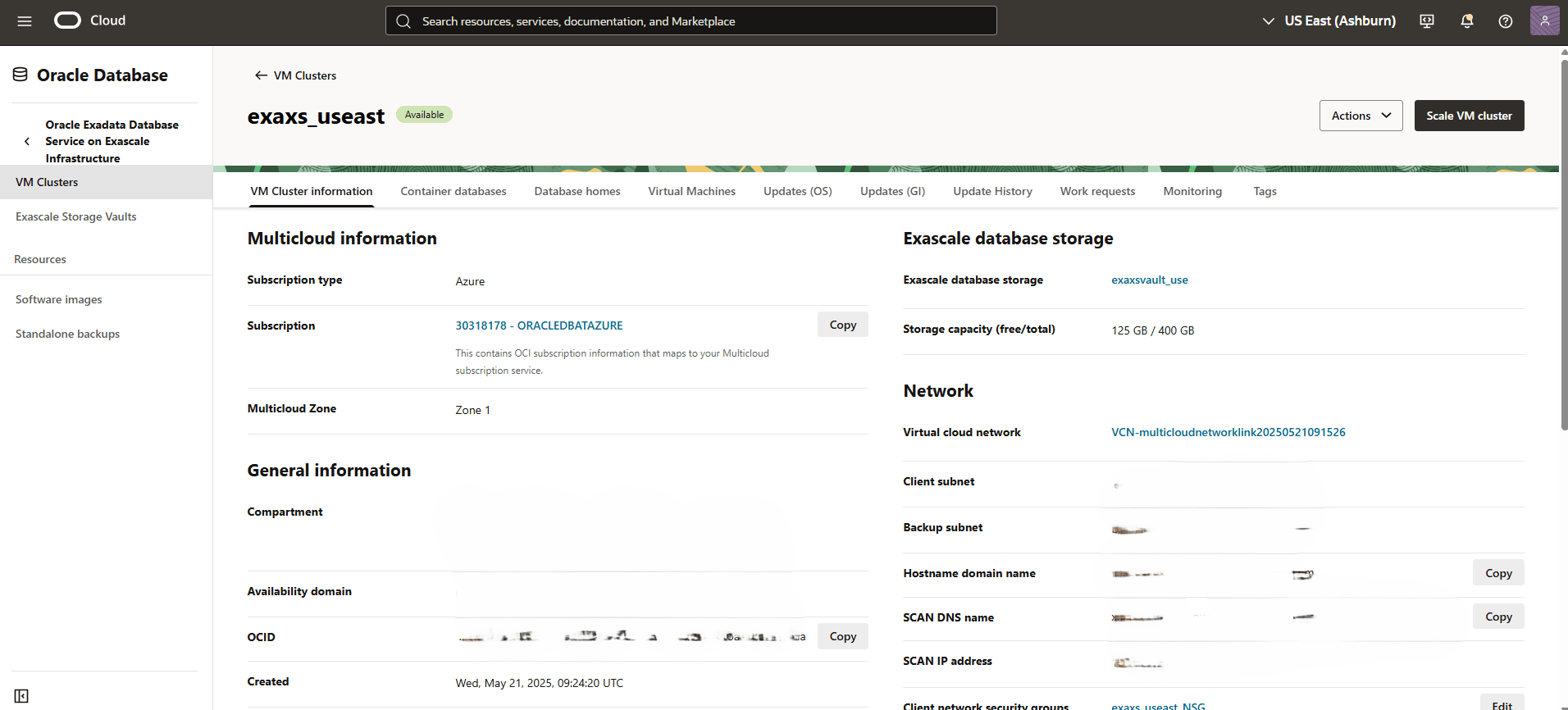 このスクリーンショットは、Exascaleデータベースを変更する方法を示しています。