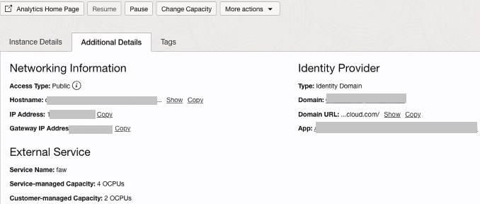 関連付けられたOracle Analytics Cloudインスタンスのサービス管理および顧客管理容量 関連付けられたOracle Analytics Cloudインスタンスのサービス管理および顧客管理容量
