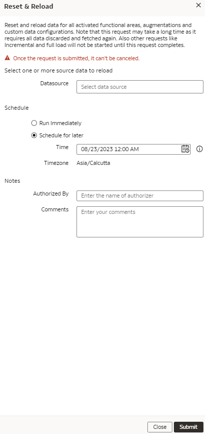 「リセットと再ロード」ダイアログ 「リセットと再ロード」ダイアログ
