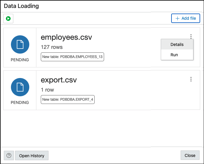 この図は、SQLワークシートの「データ・ロード」ページの「詳細」オプションを示しています。
