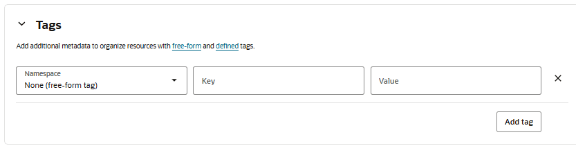 Oracle-ApplicationNameタグ・ネームスペースに適切なアプリケーション・タグ・キーを設定します。このアクションは、画像の前の本文を図示したとおりです。 Oracle-ApplicationNameタグ・ネームスペースに適切なアプリケーション・タグ・キーを設定します。このアクションは、画像の前の本文を図示したとおりです。