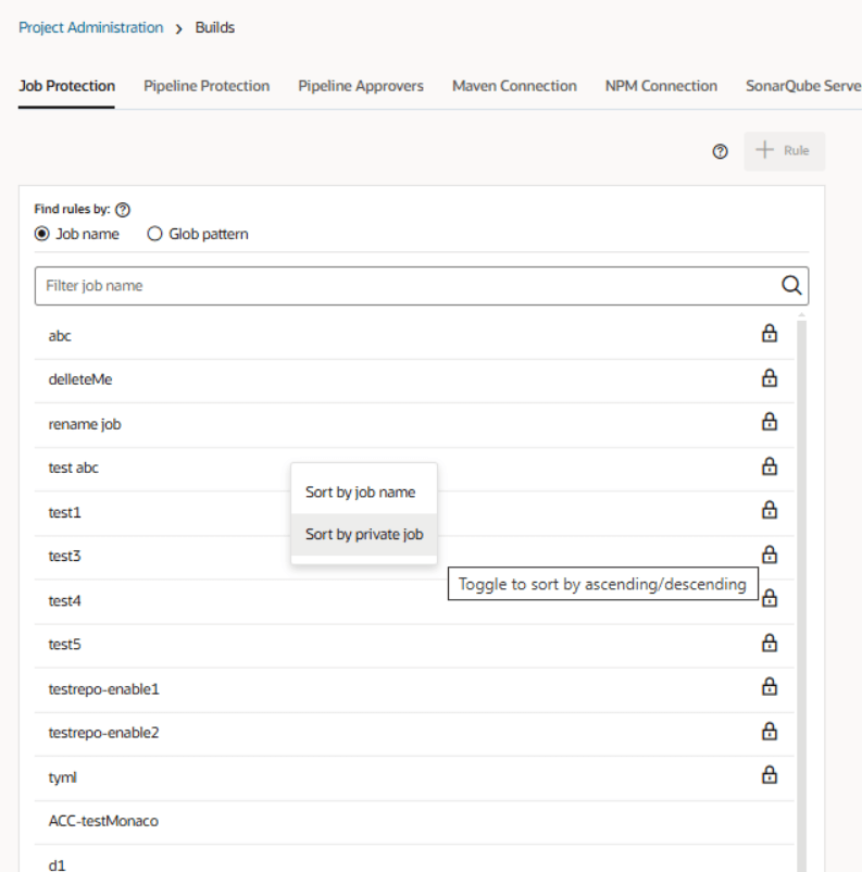職務保護ページのソート オプション 職務保護ページのソート オプション